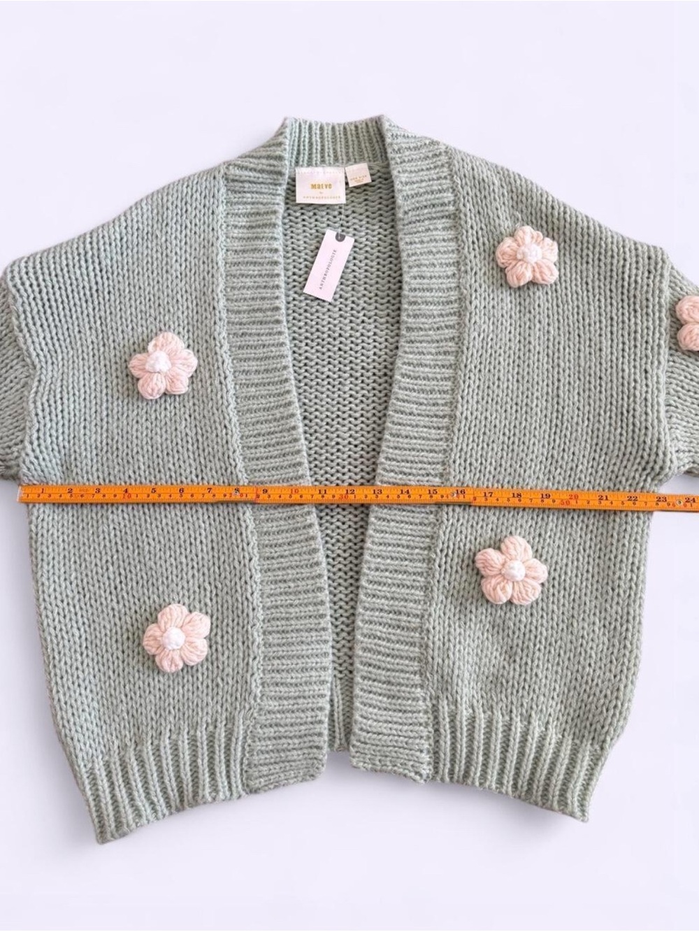 Anthropologie Maeve Susanna Light Green 3D Flower Relaxed Cardigan One Size NWT - Picture 6 of 7